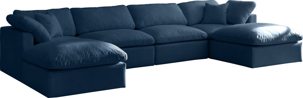 Plush Velvet / Down Standard Comfort 6-Piece U-Shaped Modular Sectional, Navy