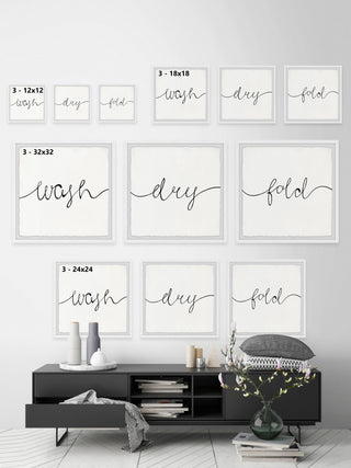 Cursive Laundry Triptych, 3-Piece Set, 32x32 Panels