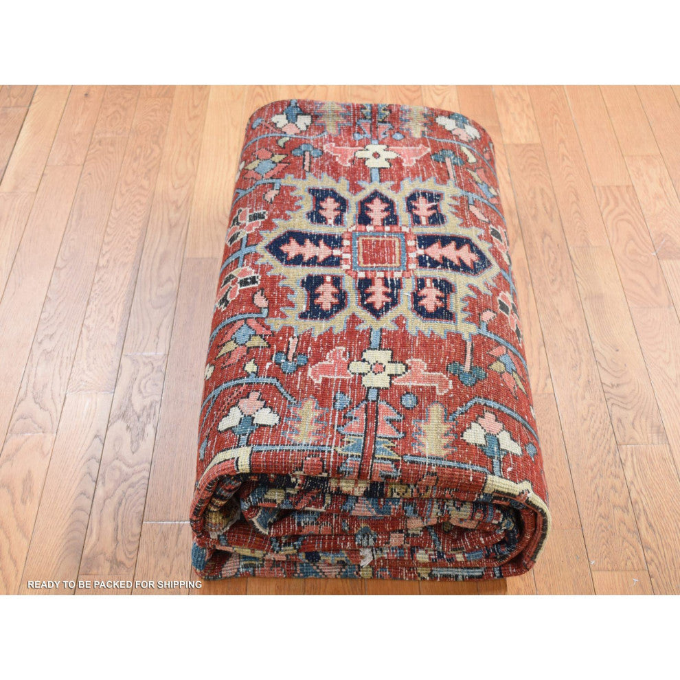 Barn Red Antique Persian Heriz Hand Knotted Pure Wool Oriental Rug 9'4"x12'10"