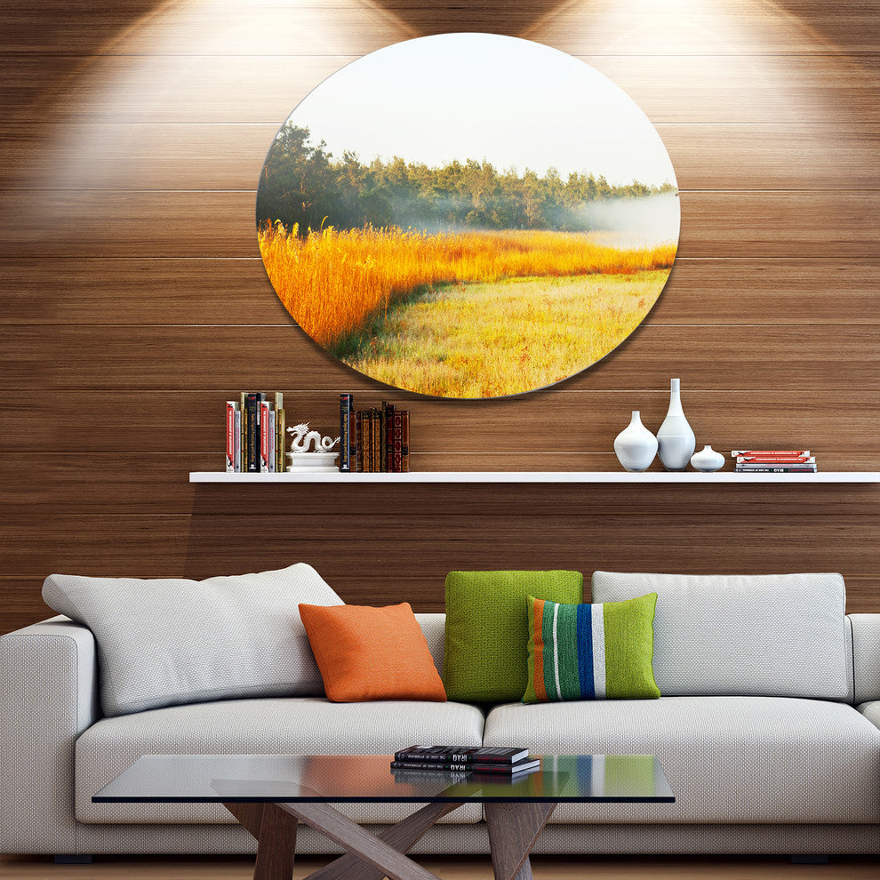 Amazing Yellow Mountain Meadow, Landscape Large Disc Metal Artwork, 23"