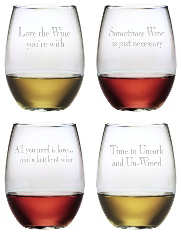 Say It With Wine 4-Piece Stemless Wine Glass Set