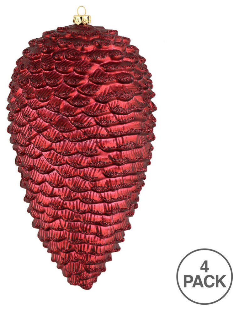 Vickerman N187219D 7" Wine Matte Glitter Pinecone Christmas Ornament, 4 Per Pack