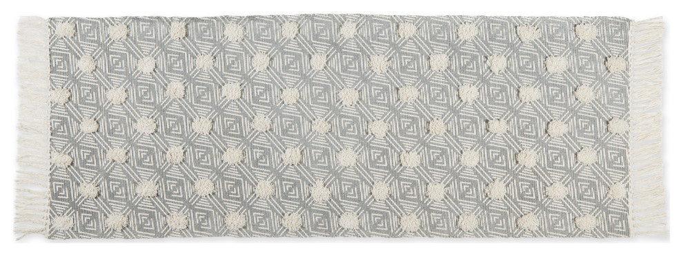 Gray Diamond Printed Off-White Hand-Loomed Shag Rug Runner 2Ft 3Inx6Ft