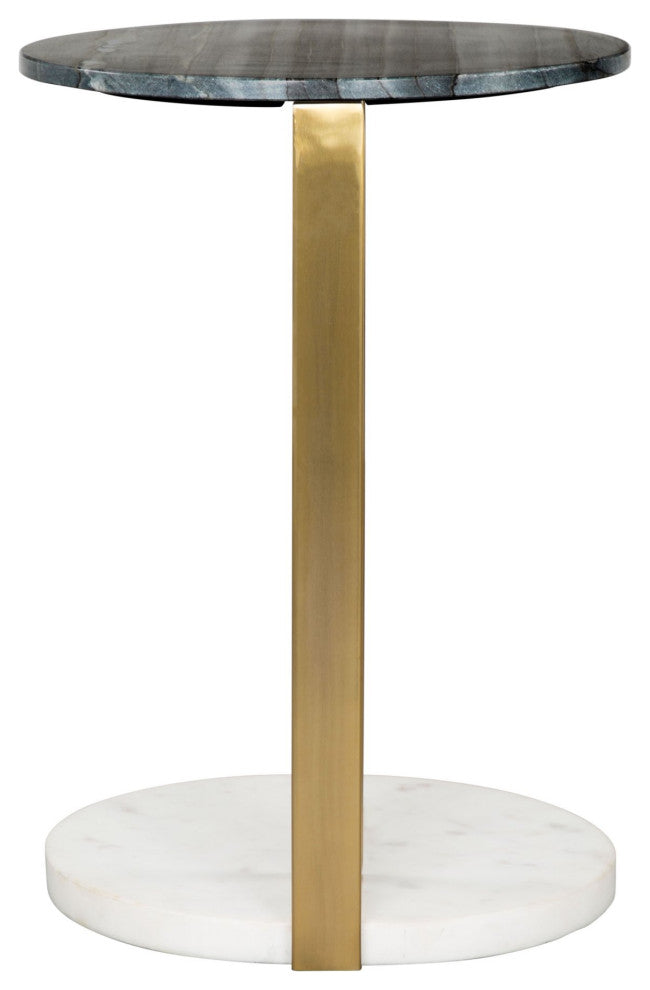 Sofa Side Table, Round, Artificial Marble, Iron Metal, Gray, Gold, White