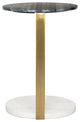 Sofa Side Table, Round, Artificial Marble, Iron Metal, Gray, Gold, White