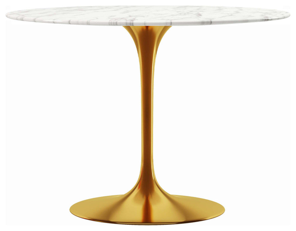 Rose 40" Round Marble Dining Table, Gold Base