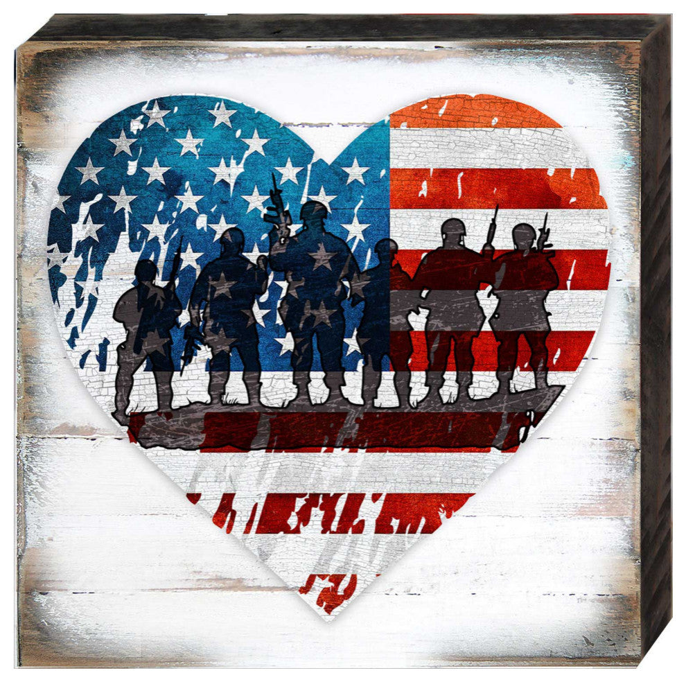 USA Military Heart Patriotic Wooden Decor