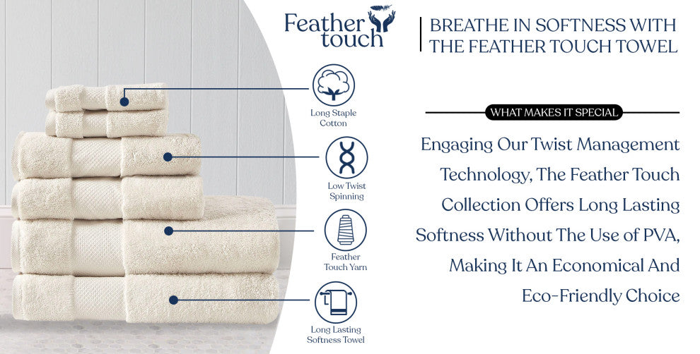 Delara 20-Piece Solid 100% Organic Cotton Plush Bath Towel Set 30"x58", Ivory