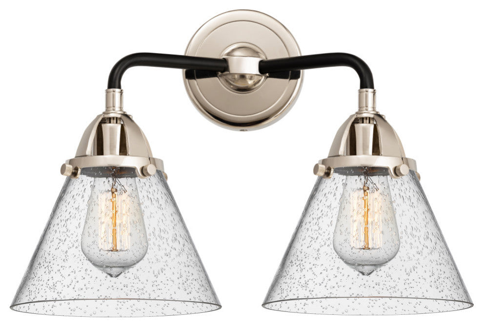 Large Cone Bath Vanity Light, Black Polished Nickel, Seedy, Seedy
