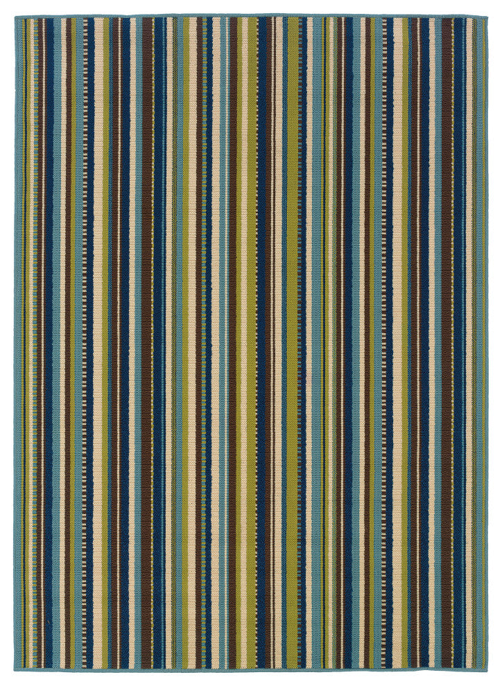 Oriental Weavers Caspian Blue/Brown Stripe Indoor/Outdoor Rug 6'7"X9'6"