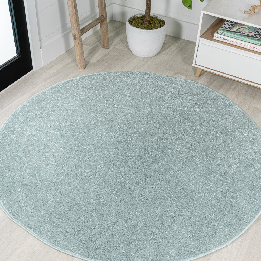 Haze Solid Low-Pile Runner Rug, Light Blue, 5' Round
