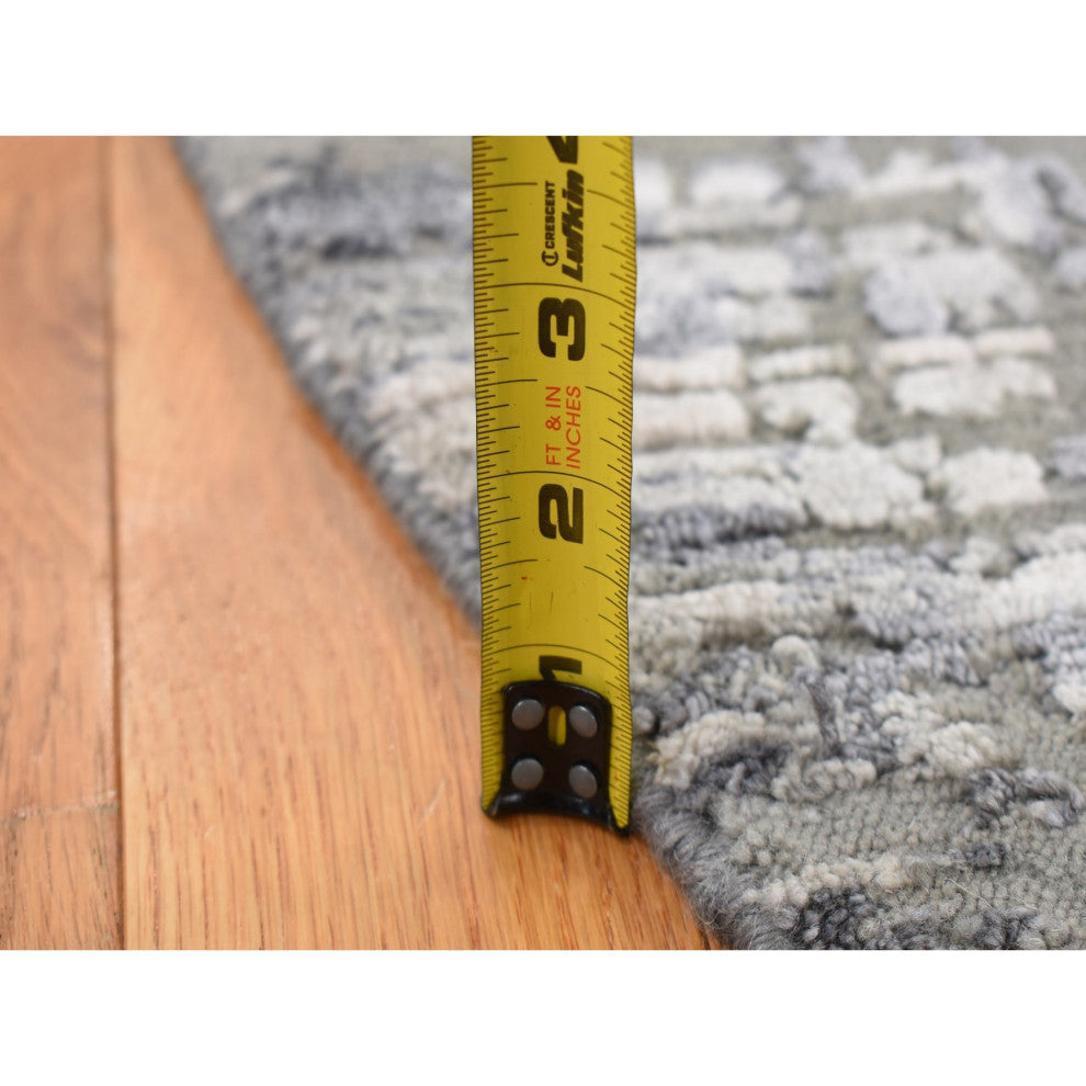 Carbon Gray Wool and Silk Abstract Design Hand Knotted Round Rug 8'2" x 8'2"