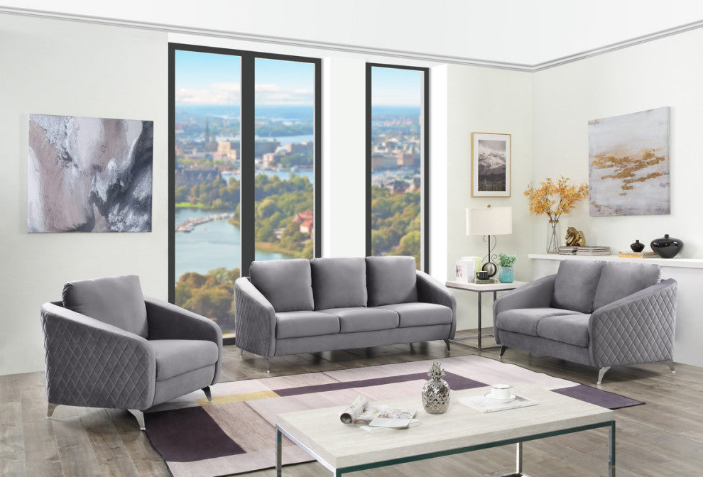 Sofia Velvet Modern Chic Sofa Couch, Gray