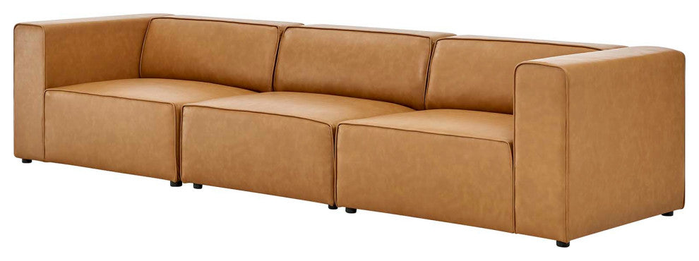 Sectional Sofa Set, Faux Vegan Leather, Tan, Modern, Living Lounge Hospitality