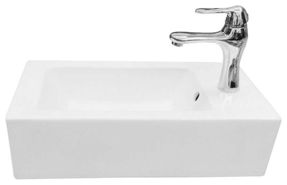 Small Wall Mount Bathroom Sink Rectangle with Overflow Right Side Hole