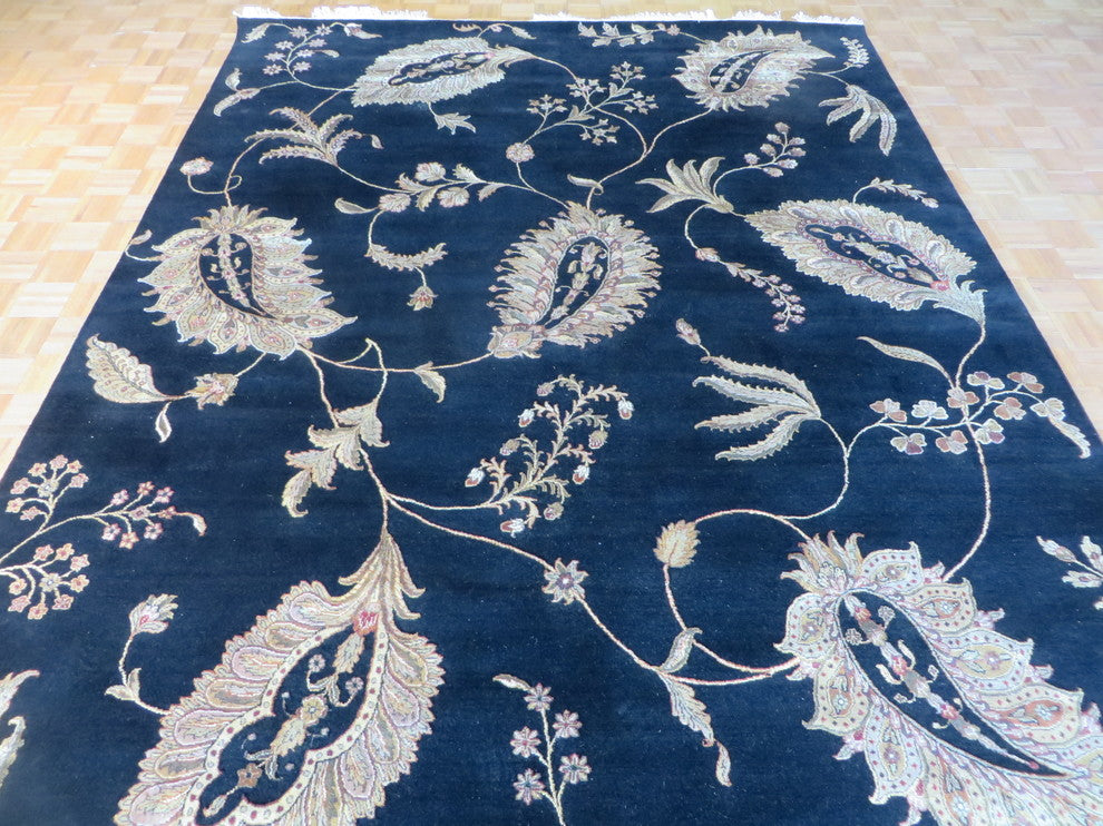 9x12 Hand Knotted Black Agra With Silk Oriental Rug