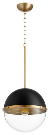Soft Contemporary Pendant in Noir with Aged Brass