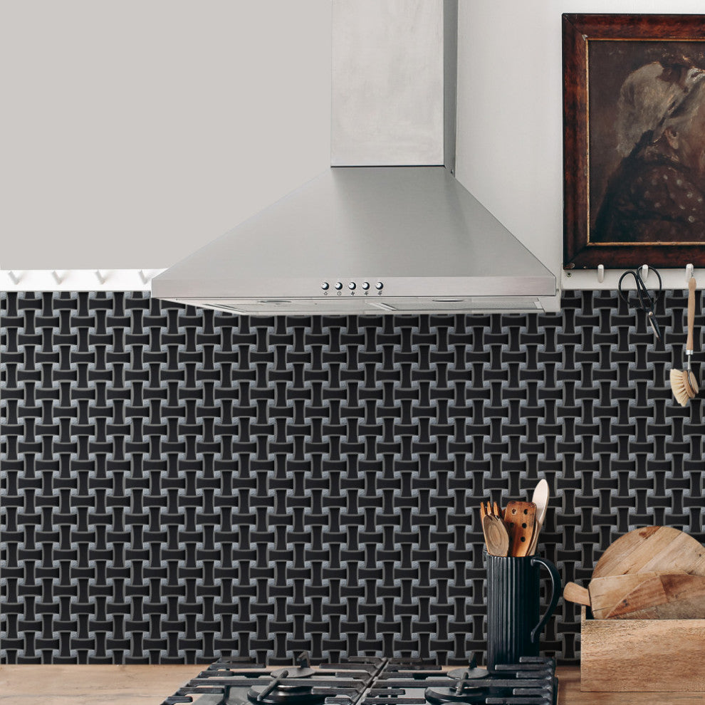 Metro Dog Bone Basketweave With Glass Gold Dot Porcelain Mosaic Wall Tile Sample