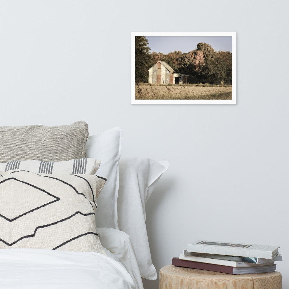 Patriotic Barn in Field Aged Effect Framed Photo Paper Wall Art Prints, Red Oak, 12" X 18"