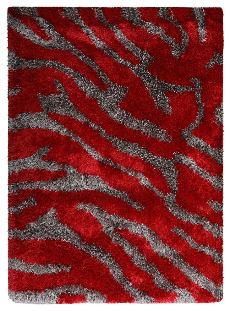 HAND TUFTED SHAG POLYESTER ECO-FRIENDLY AREA RUG,Red&Beige Color,Abstract Design