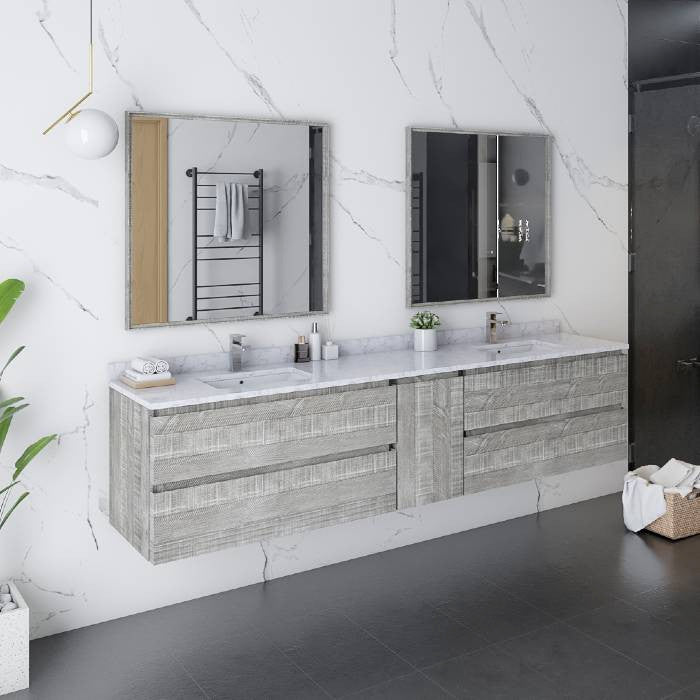 Fresca Formosa Modern 84" Ash Wall Hung Double Sink Vanity Set, Faucet Fft1030ch