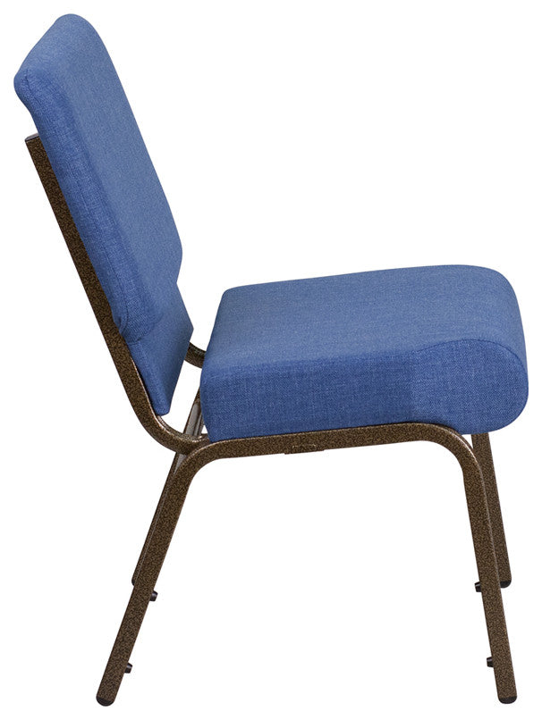 21''W Stacking Church Chair in Blue Fabric - Gold Vein Frame