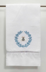 Waffle Weave Guest Towel, Napoleon Bee Wreath Duck Egg Blue