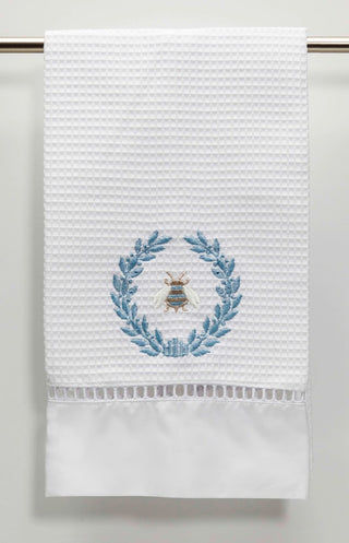Waffle Weave Guest Towel, Napoleon Bee Wreath Duck Egg Blue