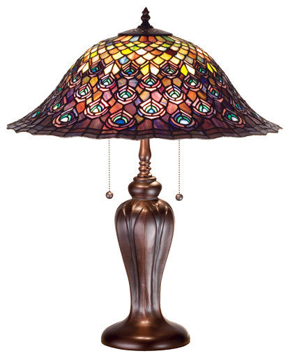 Meyda lighting 26666 25"H Tiffany Peacock Feather Table Lamp