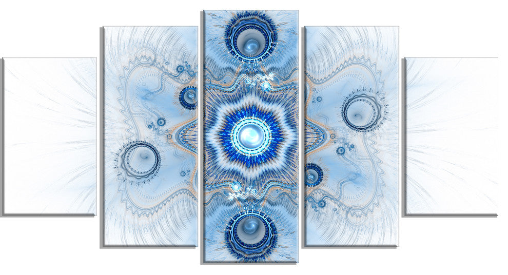 Cabalistic Blue Star Flower, Contemporary Canvas Art Print, 60"x32", 5 Panels