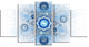 Cabalistic Blue Star Flower, Contemporary Canvas Art Print, 60"x32", 5 Panels