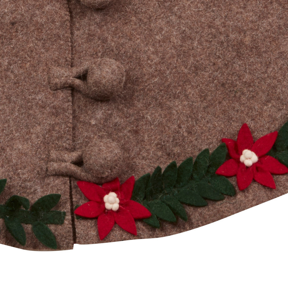 Handmade Felt Christmas Tree Skirt, Poinsettia Border on Gray, 60"