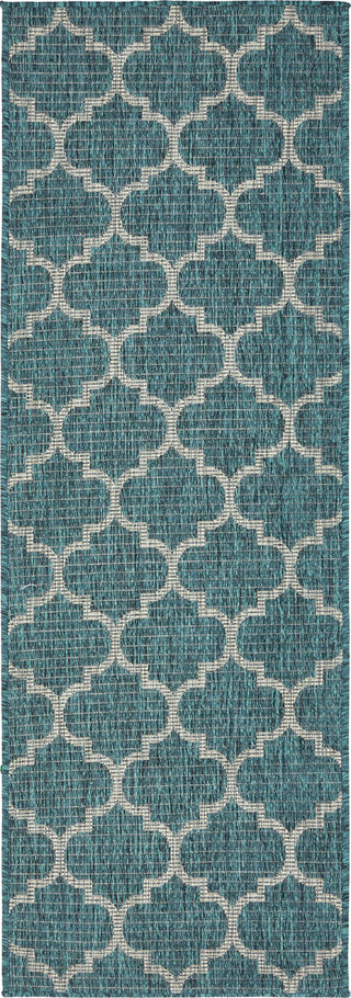 Unique Loom Teal Trellis Outdoor 2' 0 x 6' 0 Runner Rug