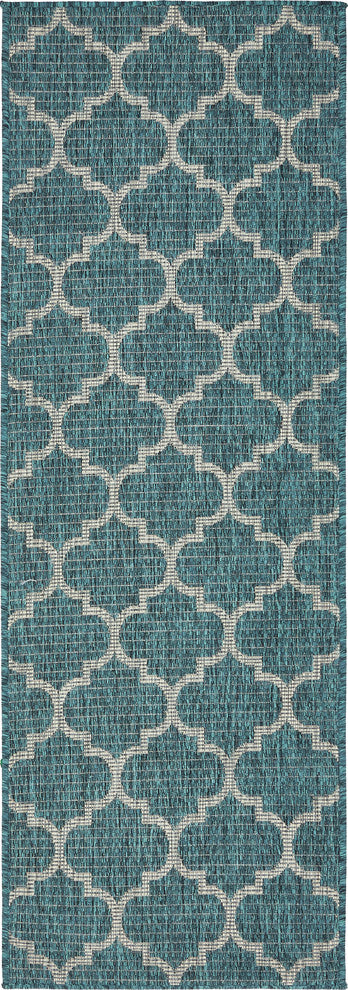 Unique Loom Teal Trellis Outdoor 2' 0 x 6' 0 Runner Rug