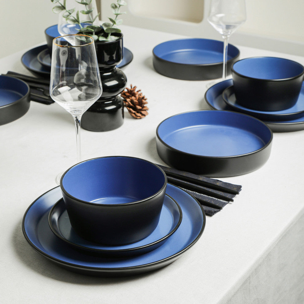 Stone Lain Albie Stoneware 20 Piece Dinnerware Set With Pasta Bowls, Blue
