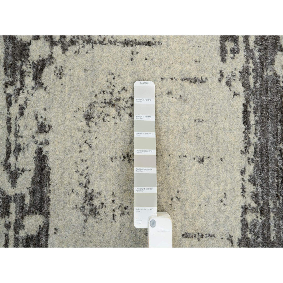 Black, Modern Design, Wool and Silk, Hand Loomed, Oversized, Rug, 12'0" x 18'1"