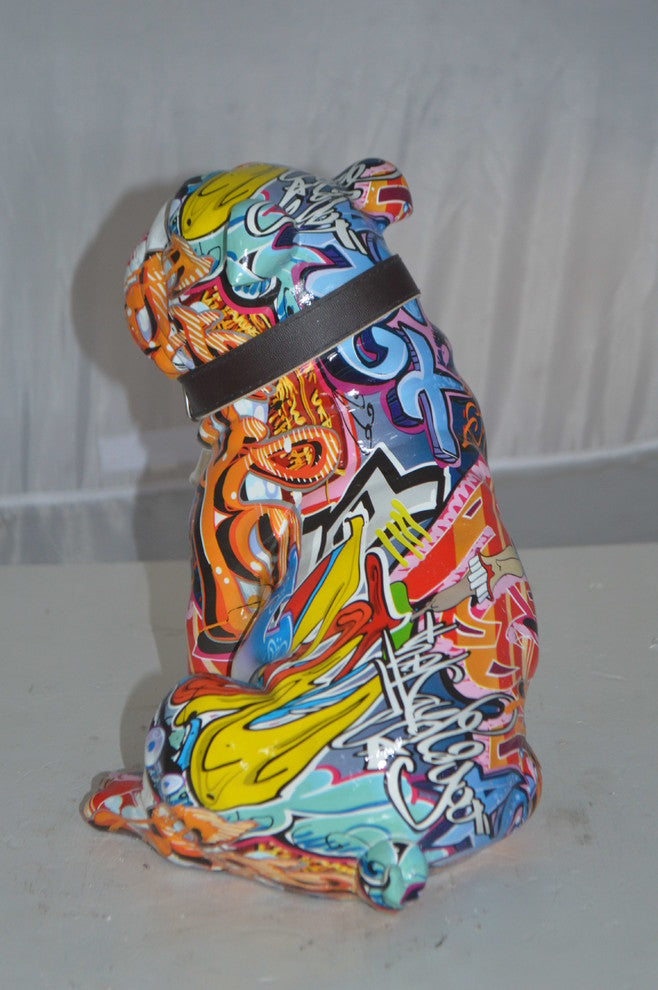 Modern Tie Dye Bulldog made of Resin -  Size: 9"L x 8"W x 12"H.