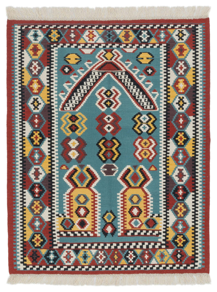 New Handwoven Turkish Kilim Rug 4' 2" x 5' 3", 50 in. x 63 in.