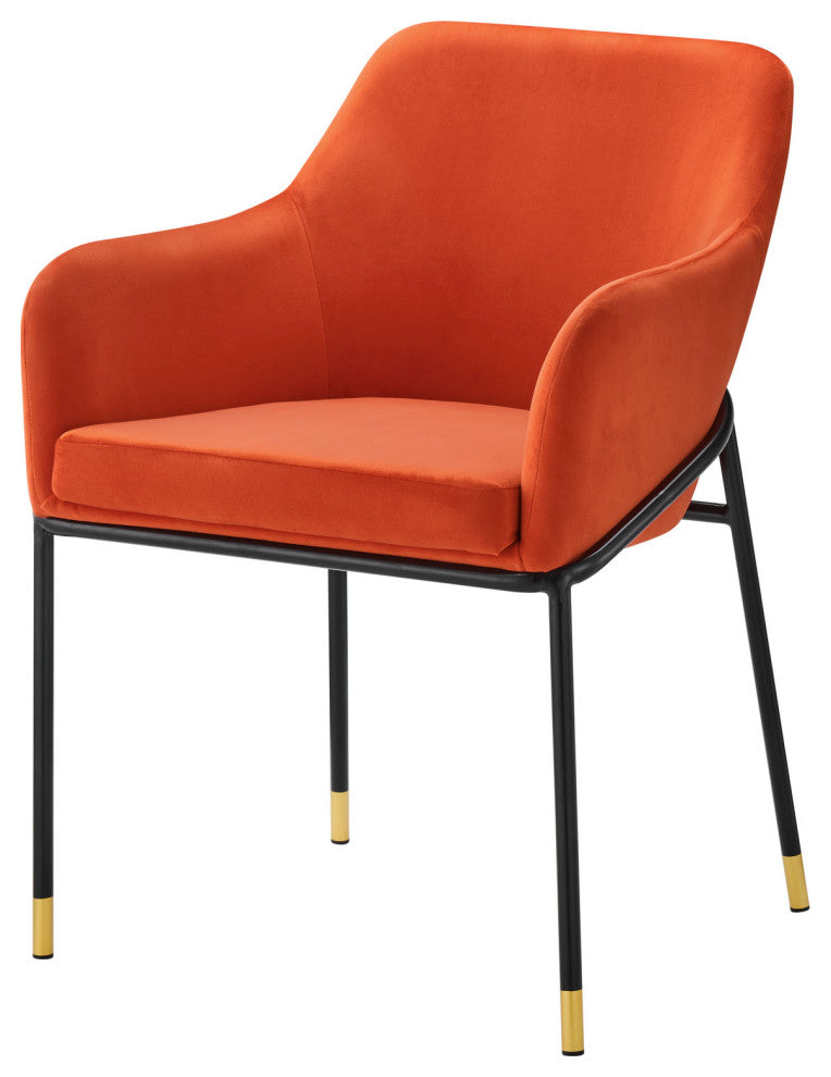 Dining Chair, Set of 2, Orange Black, Velvet, Modern Cafe Bistro Hospitality