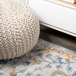 Lorena Ornate Boho Medallion Light Gray/Dark Blue/Orange 5'x8' Area Rug