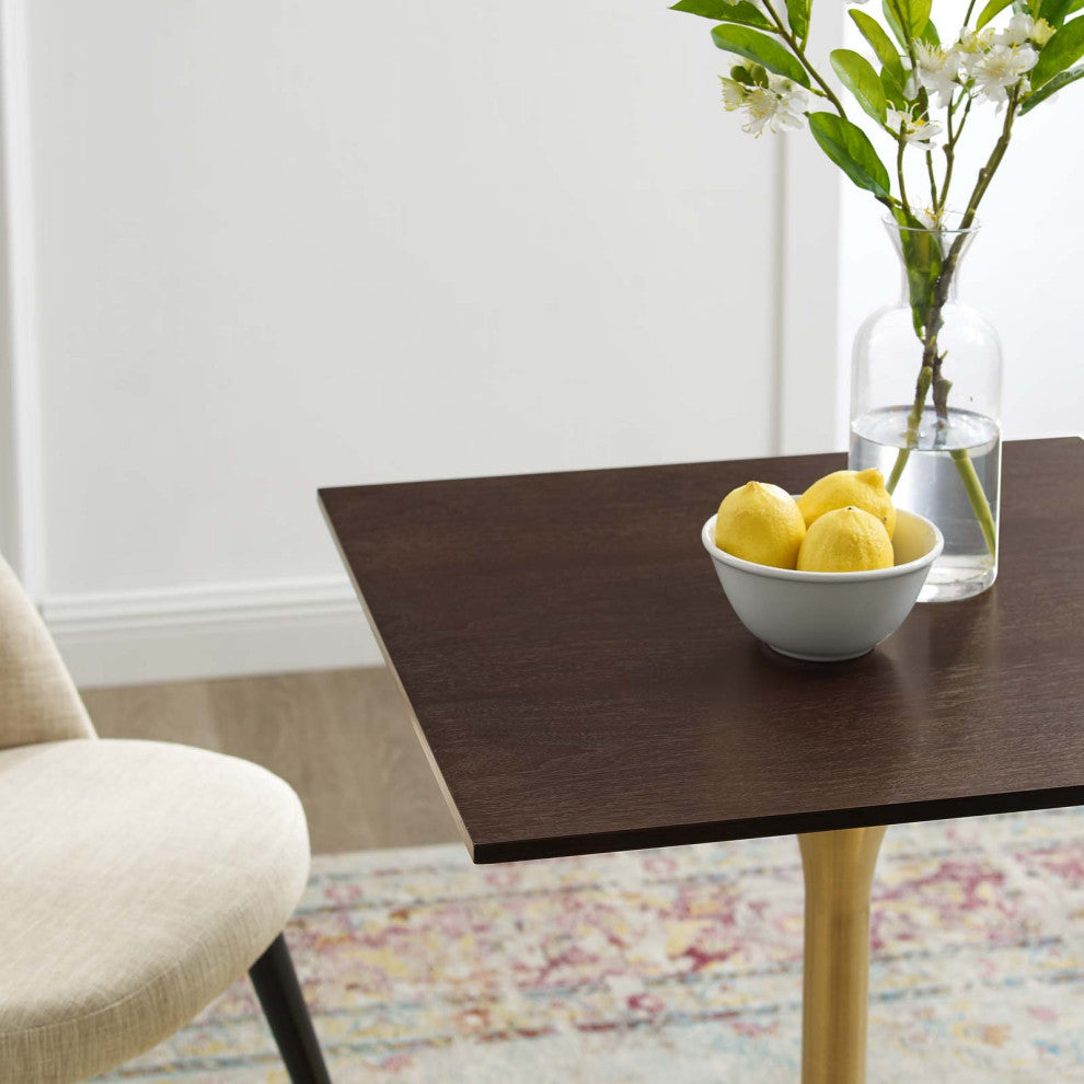 Dining Table, Square, Wood, Gold Dark Brown Brown Walnut, Cafe Bistro Restaurant