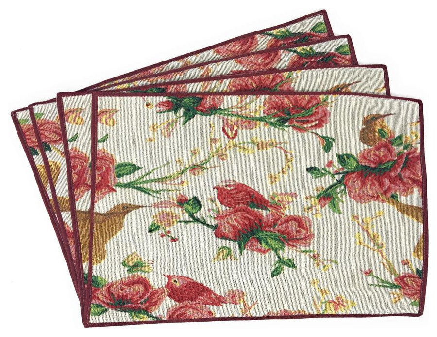 Seasonal Floral Woven Fabric Tapestry Kitchen Table Mats Cloth Placemats, White Floral