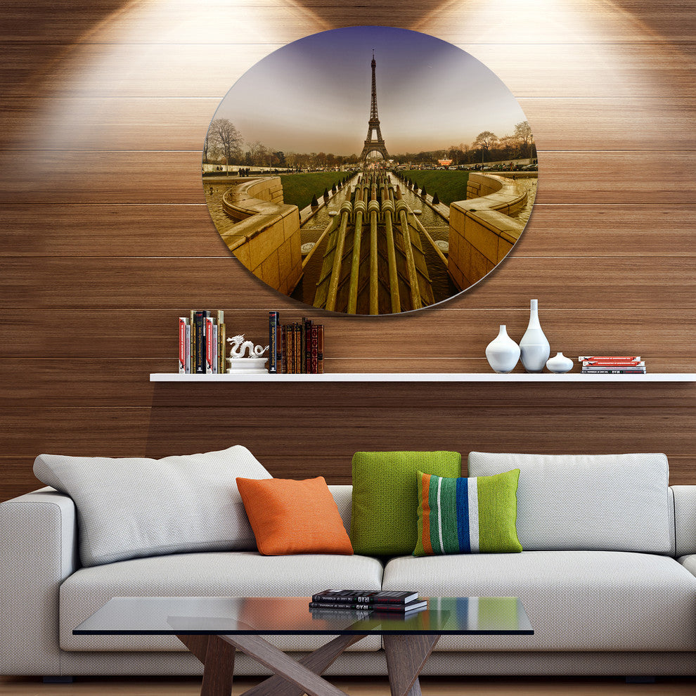 Beautiful View Of Eiffel Tower, Landscape Art Disc Metal Wall Art, 11"