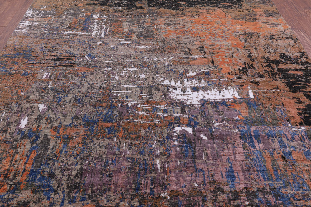 Wool and Silk Abstract Handmade Rug 8' 1" X 10' 1" Q8880