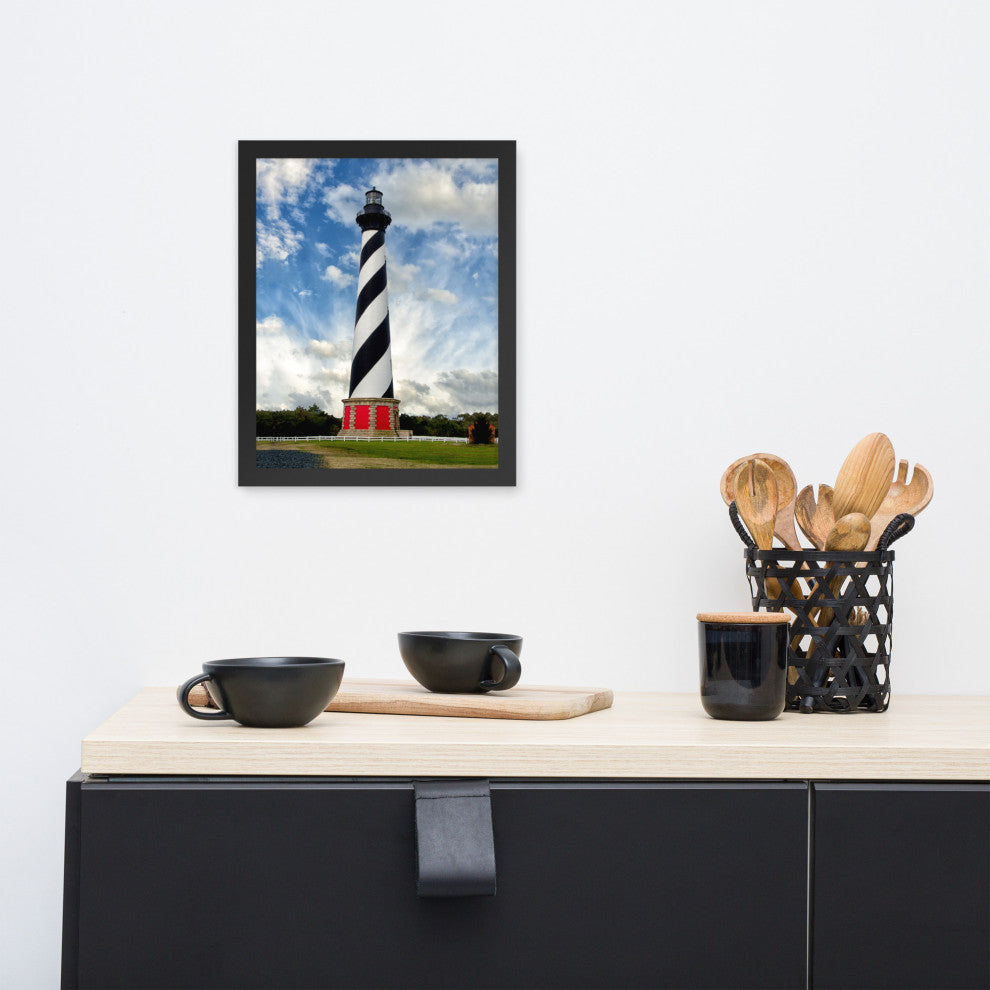Cape Hatteras Lighthouse Coastal Landscape Framed Photo Paper Wall Art Prints, Black, 11" X 14"