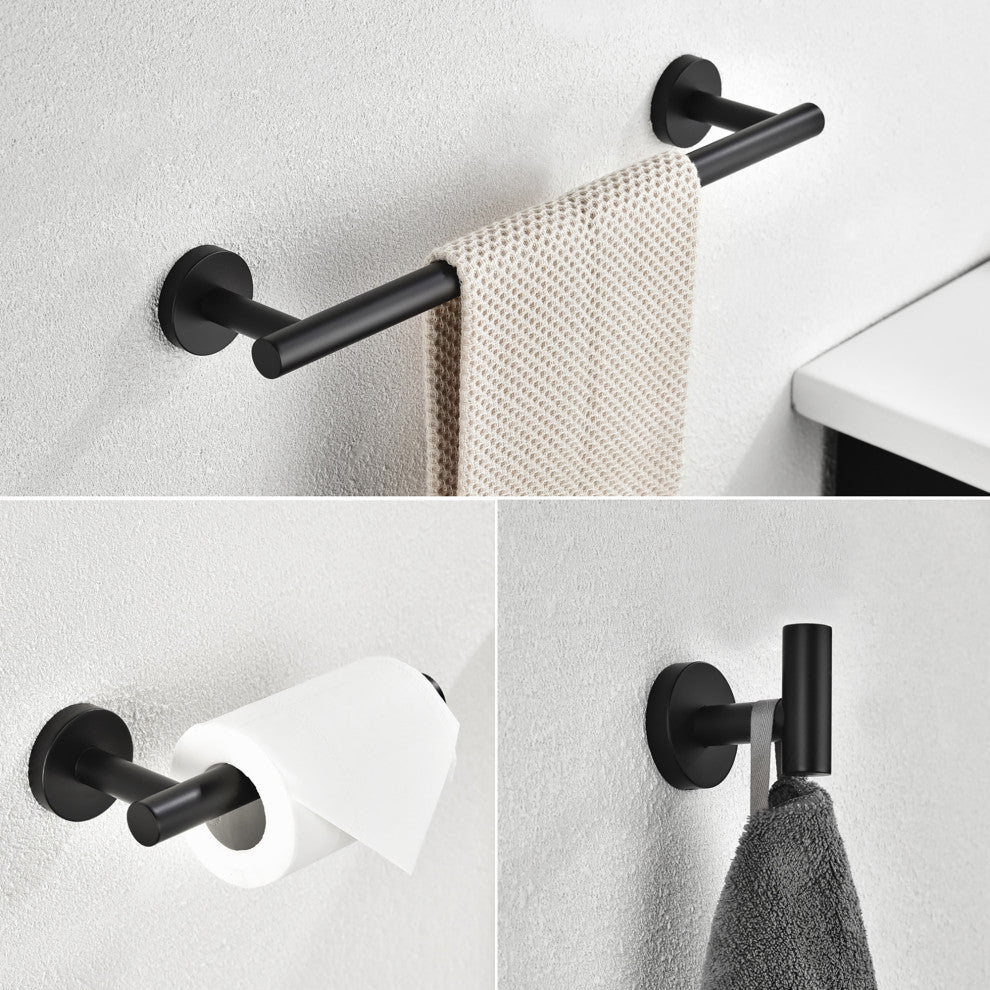 3-Piece Wall Mounted Bathroom Accessory Set, Matte Black