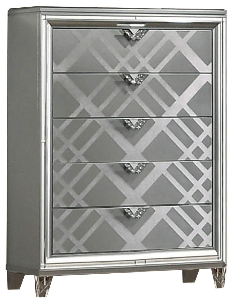 Benzara BM252507 Chest With Embossed Pattern and Acrylic Legs, Gray