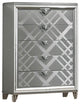 Benzara BM252507 Chest With Embossed Pattern and Acrylic Legs, Gray