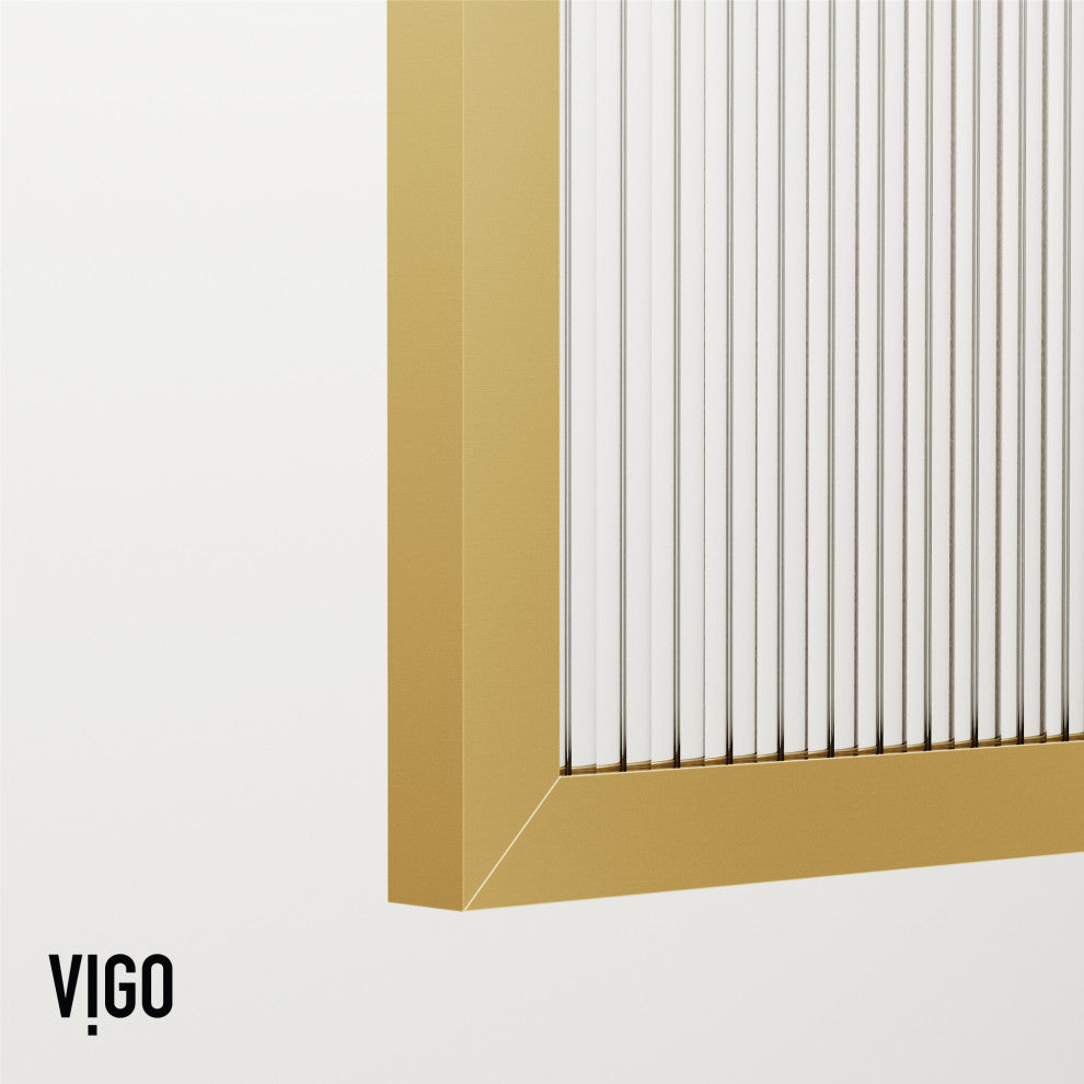 VIGO Meridian Framed Fixed, Matte Brushed Gold, Shower Screen, 34" W X 74" H, Fluted Glass
