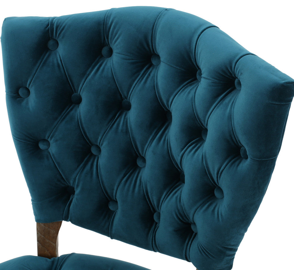GDF Studio Elizabeth Tufted New Velvet Fabric Dining Chairs, Set of 2, Dark Teal